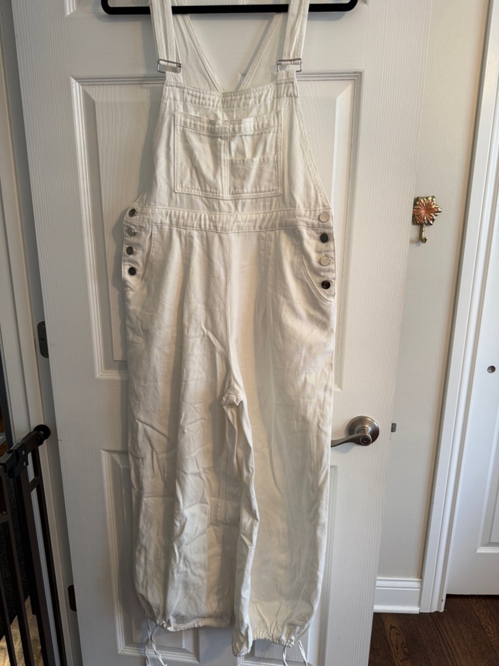 Cider Cream Wide-Leg Denim Overalls with Front Bib